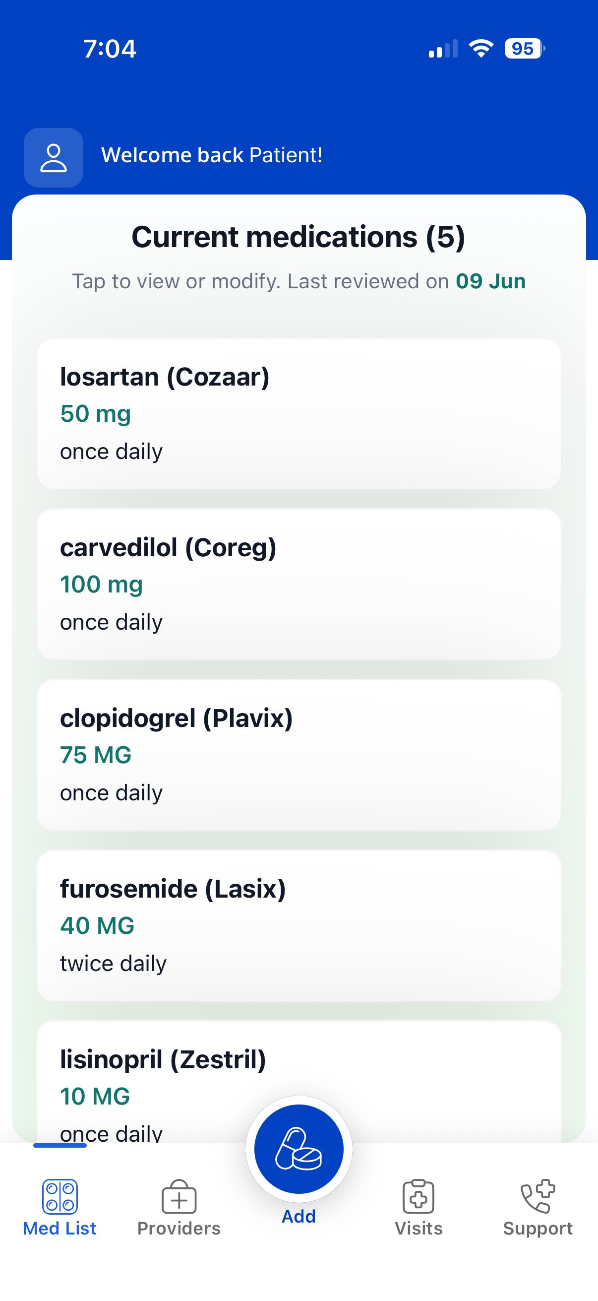Ventralink medication list interface showing verified medications